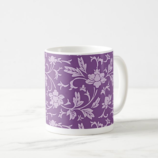 Lila und lavendelfarbenes Blumenmuster Kaffeetasse (VorderseiteRechts)