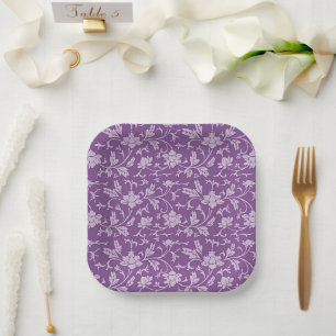 Lila und lavendelfarbenes Blumenmuster Pappteller