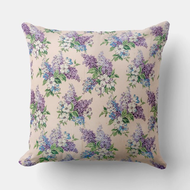 Lila und Lavender Lilacs auf Vintagem Hintergrund Kissen (Vorderseite)