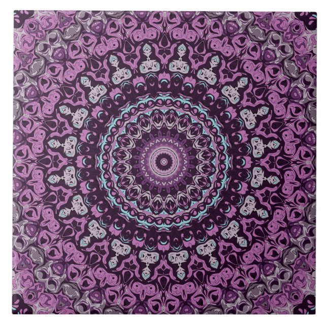 Lila und Lavender Mandala-Muster Fliese (Vorderseite)