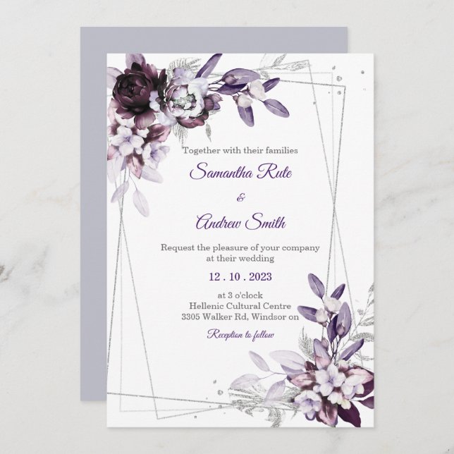 Lila und Lavender Silver Wedding Einladung (Vorne/Hinten)