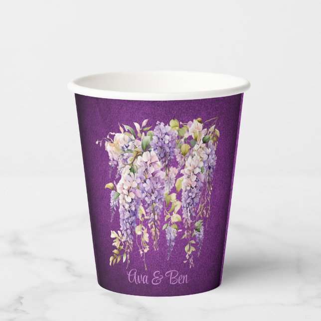 Lila und Lavender Wisteria Wedding Pappbecher (Vorderseite)