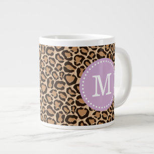 Lila und leopard Print Custom Monogram Jumbo-Tasse