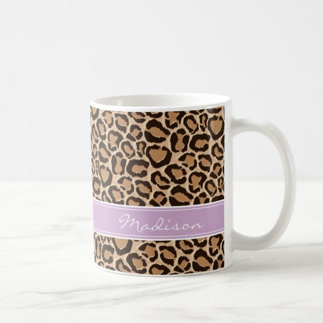 Lila und leopard Print Custom Monogram Tasse (Rechts)