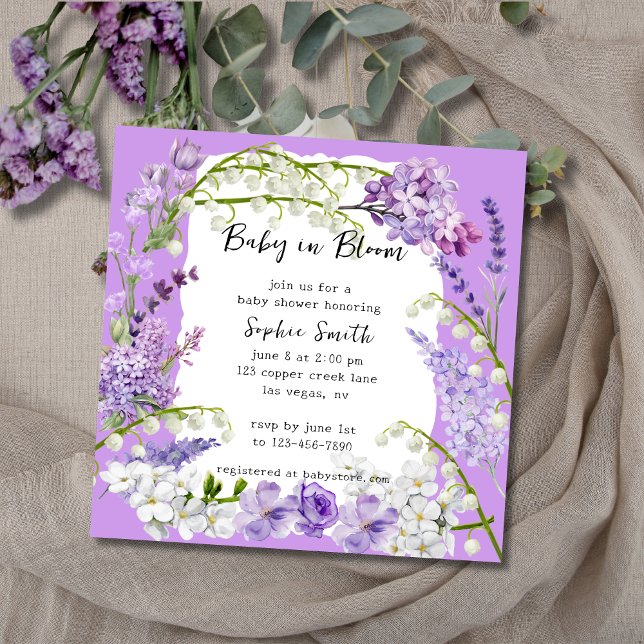 Lila und Lilac Delicate Florals Baby Dusche Einladung (Von Creator hochgeladen)