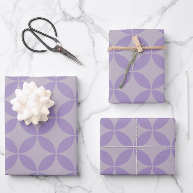 Lila und Lilac Mitte Jahrhundert Modernes Muster Geschenkpapier Set (Vorderseite)