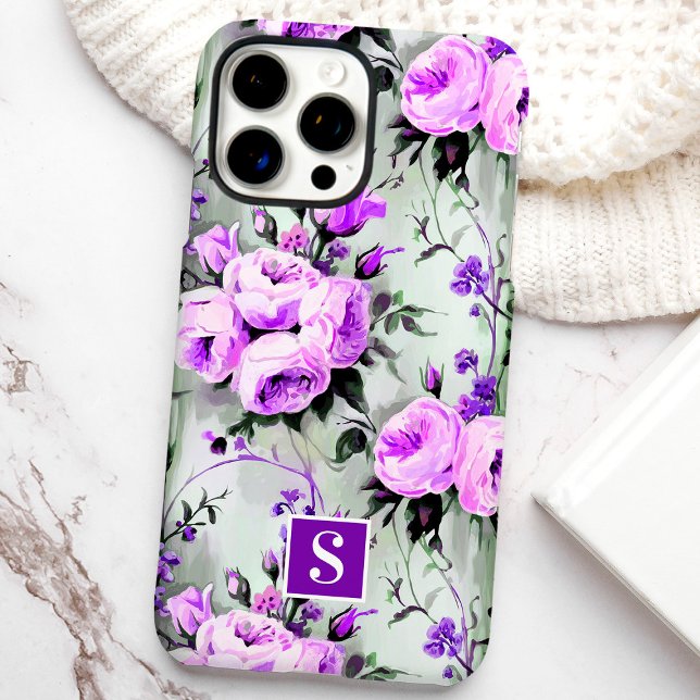 Lila und Lilac Monogram Floral Case-Mate iPhone Hülle (Von Creator hochgeladen)