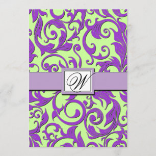 Lila und Lime Green Damask Hochzeiten Einladung