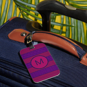 Lila und Magenta Muster gestreifte Monogramm Gepäckanhänger
