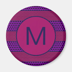 Lila und Magenta Muster gestreifte Monogramm Magnet