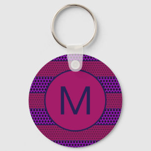 Lila und Magenta Muster gestreifte Monogramm Schlüsselanhänger