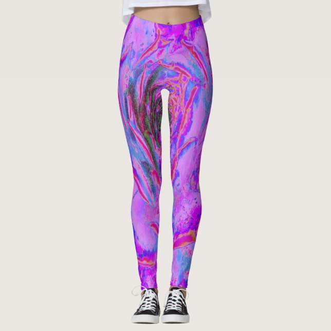 Lila und Magenta Succulent Sedum Rosette Leggings (Vorderseite)