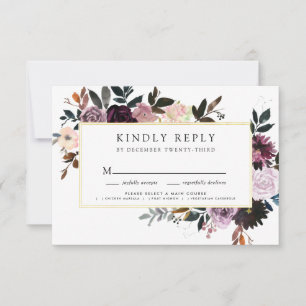 Lila und mauve rosa Herbsthochzeit RSVP Karte
