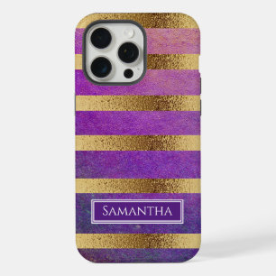 Lila und Metallgold gestreift iPhone 15 Pro Max Hülle