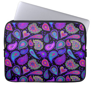 Lila und Multicolor Paisley auf Black Beautiful Laptopschutzhülle