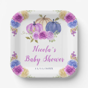 Lila und Navy Blue Floral Pumpkins Baby Dusche Pappteller