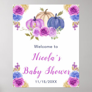 Lila und Navy Blue Floral Pumpkins Baby Dusche Poster