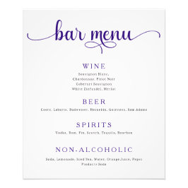 Lila und Off White Wedding Bar Menu Poster