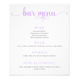 Lila und Off White Wedding Bar Menu Poster