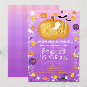 Lila und Orange 1. Geburtstags-Halloweenparty Einladung