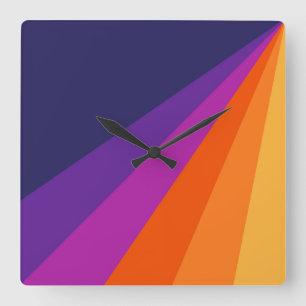 Lila und orange diagonale Retro-Streifen Quadratische Wanduhr