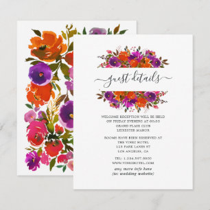 Lila und orange florale Hochzeitsgäste Details Begleitkarte