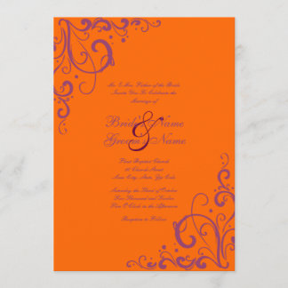 Lila und orange Geblüht Hochzeitseinladung Einladung
