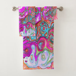 Lila und Orange Groovy Abstract Retro Wirbel Badhandtuch Set