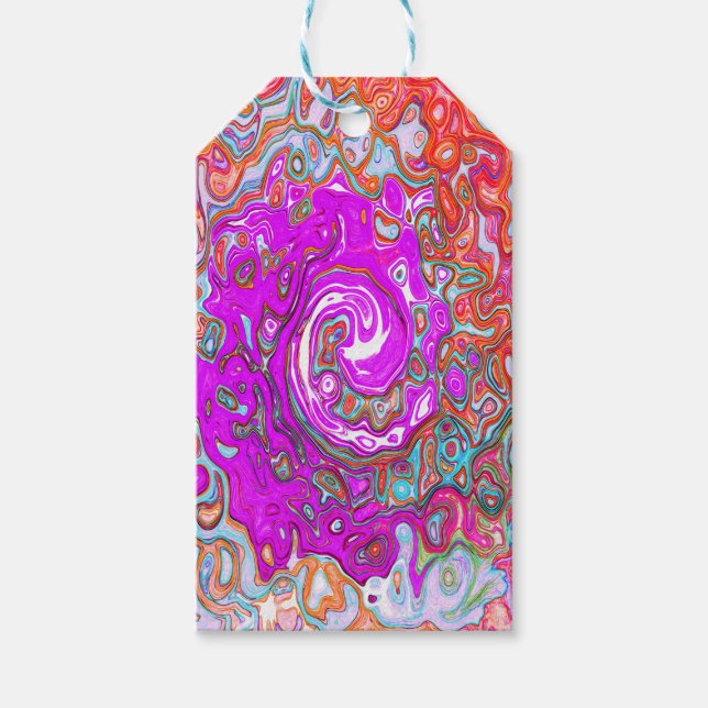 Lila und Orange Groovy Abstrakt Retro Swirl Geschenkanhänger (Vorderseite)
