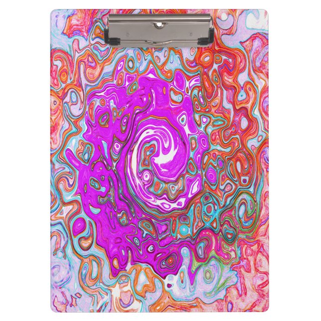 Lila und Orange Groovy Abstrakt Retro Swirl Klemmbrett (Vorderseite)
