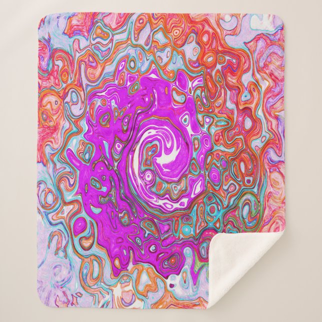 Lila und Orange Groovy Abstrakt Retro Swirl Sherpadecke (Vorderseite)