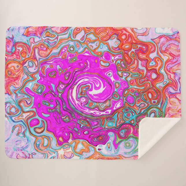Lila und Orange Groovy Abstrakt Retro Swirl Sherpadecke (Vorderseite (Horizontal))