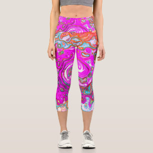 Lila und Orange Groovy Abstrakter Retro-Strudel Capri Leggings