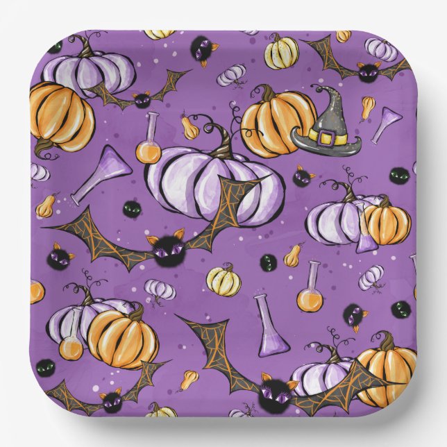 LILA UND ORANGE HALLOWEEN BATTEN PAPPTELLER (Vorderseite)