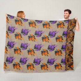 LILA UND ORANGE HALLOWEEN BLUMENBOUQUEN FLEECEDECKE