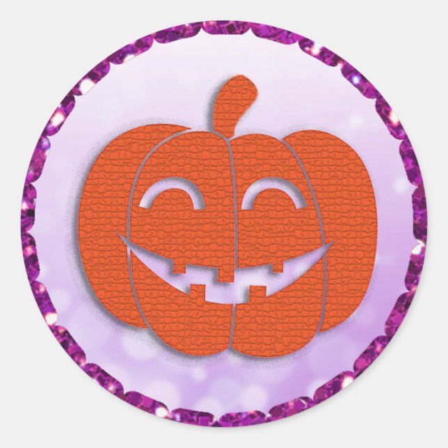 Lila und Orange Halloween Pumpkin Runder Aufkleber (Vorderseite)