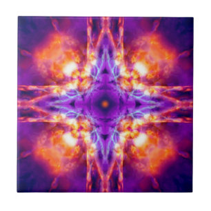Lila und orange Kaleidoskop Kreuz Fliese