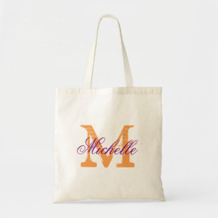 Lila und orange monogrammierte Hochzeitstaschen Tragetasche