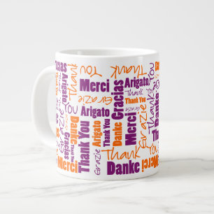 Lila und Orange Multilingual Danke Jumbo-Tasse