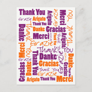 Lila und Orange Multilinguales Dankeschön Postkarte