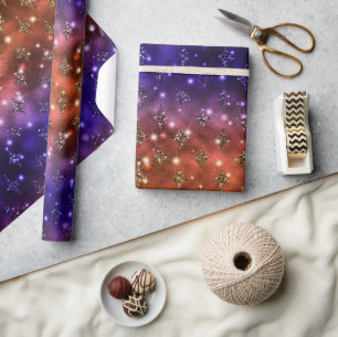 Lila und Orange Ombre Glitter Celestial Muster Geschenkpapier