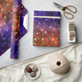 Lila und Orange Ombre Glitzer Celestial Muster Geschenkpapier