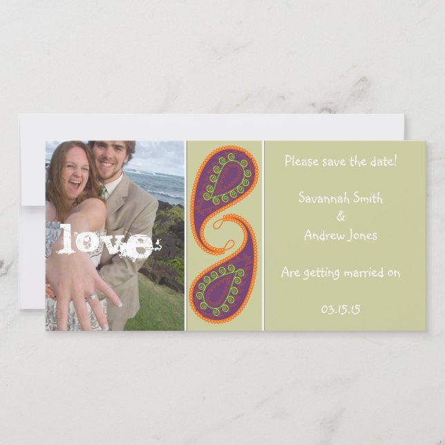 Lila und Orange Paisley Save the Date Ihr Foto (Vorderseite)