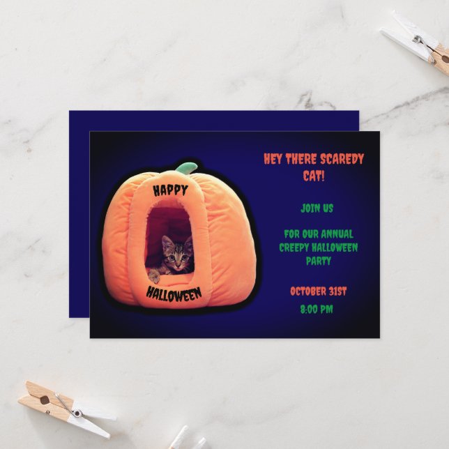 Lila und Orange Pumpkin sprichwörtliches Kätzchen Einladung (Vorderseite/Rückseite Beispiel)
