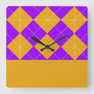 Lila und orange Raute Quadratische Wanduhr