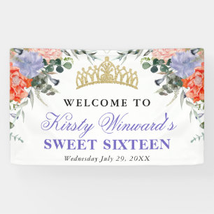 Lila und Orange Sommerblumen Sweet 16 Banner