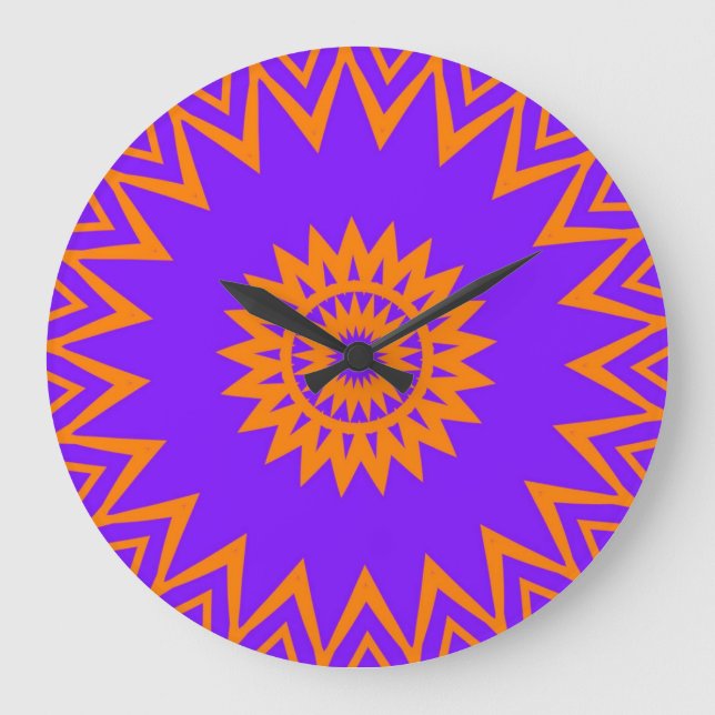 Lila und orange Sonnenstrahlen Große Wanduhr (Vorderseite)