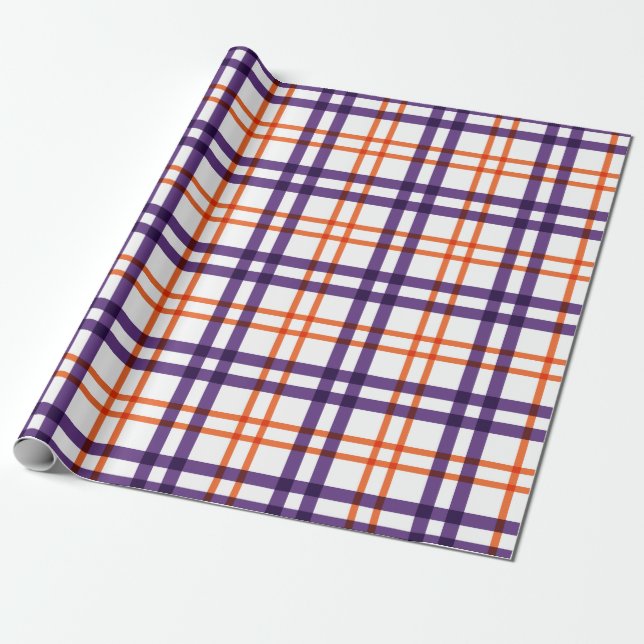 Lila und Orange Tartan Geschenkpapier (Ungerollt)