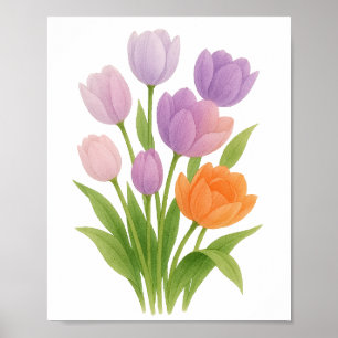 Lila und Orange Tulpen Malerei Florale Wandkunst Poster
