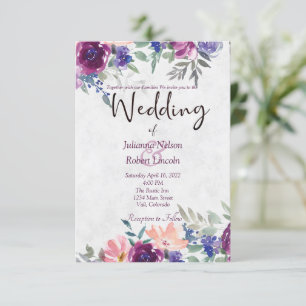 Lila und orange Wasserfarbe Blumen Hochzeitseinlad Einladung